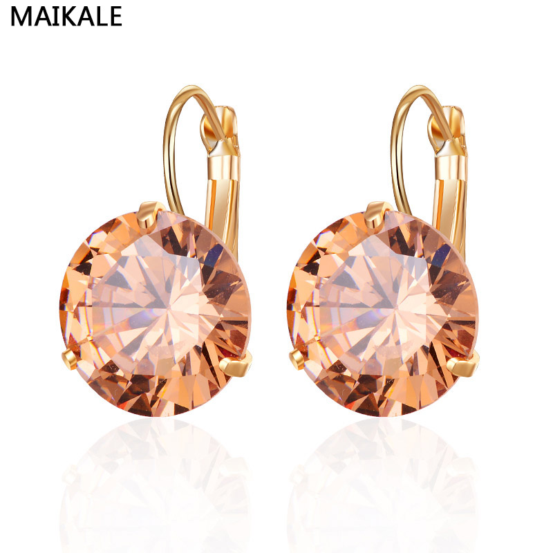 

MAIKALE 14MM Korean Earrings Simple Cubic Zirconia Fashion Jewelry Copper Plated Gold Temperament Stud Earring For Women