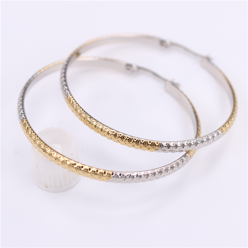 

Two colors in one 50mm simple Stainless steel earrings get together birthday present exaggeration Wholesale sale LH896
