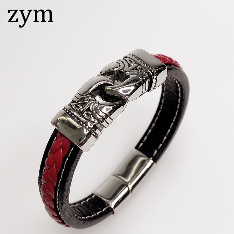 

zym2020Hot brand stainless steel lock Bracelet high quality leather bracelet retro design fashion men's Leather Rope