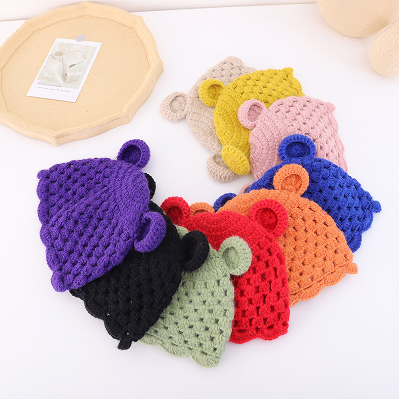 

2020 Children's woolen hats Bear ears autumn new children's hats handmade woolen