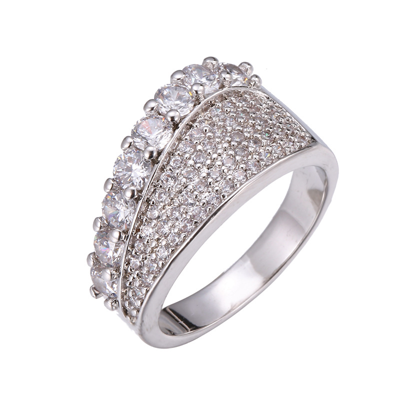 

Women Ring Single Row Round Zircon Full Micro Inlay CZ Irregular Silver Plated Ring Fashion Glamour Banquet Engagement
