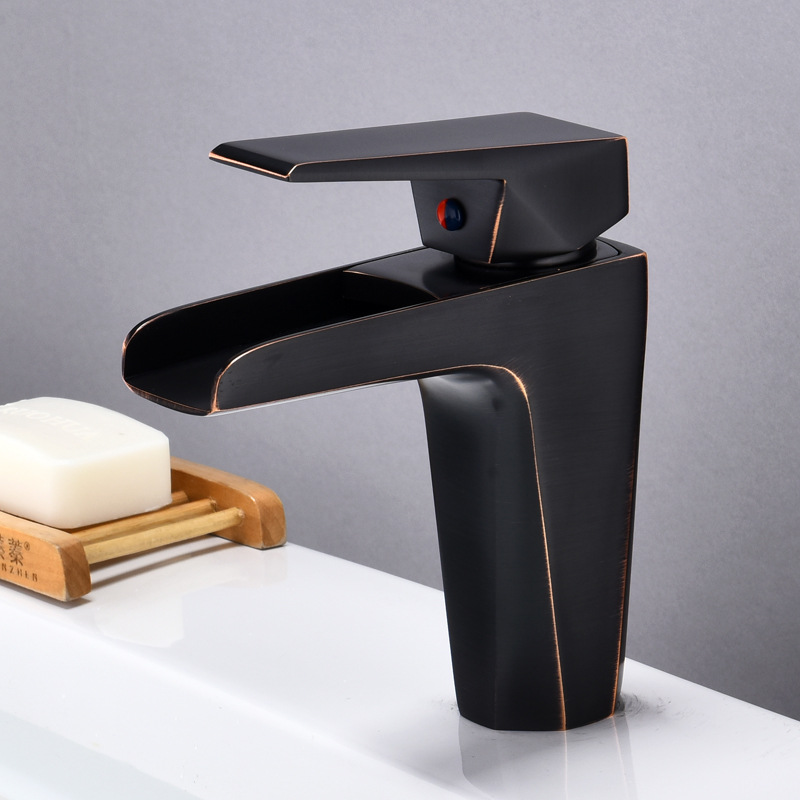 

Waterfall Bathroom Faucet Black/Chrome/White Deck Mounted Solid Brass Wash Basin Sink Mixer Faucet