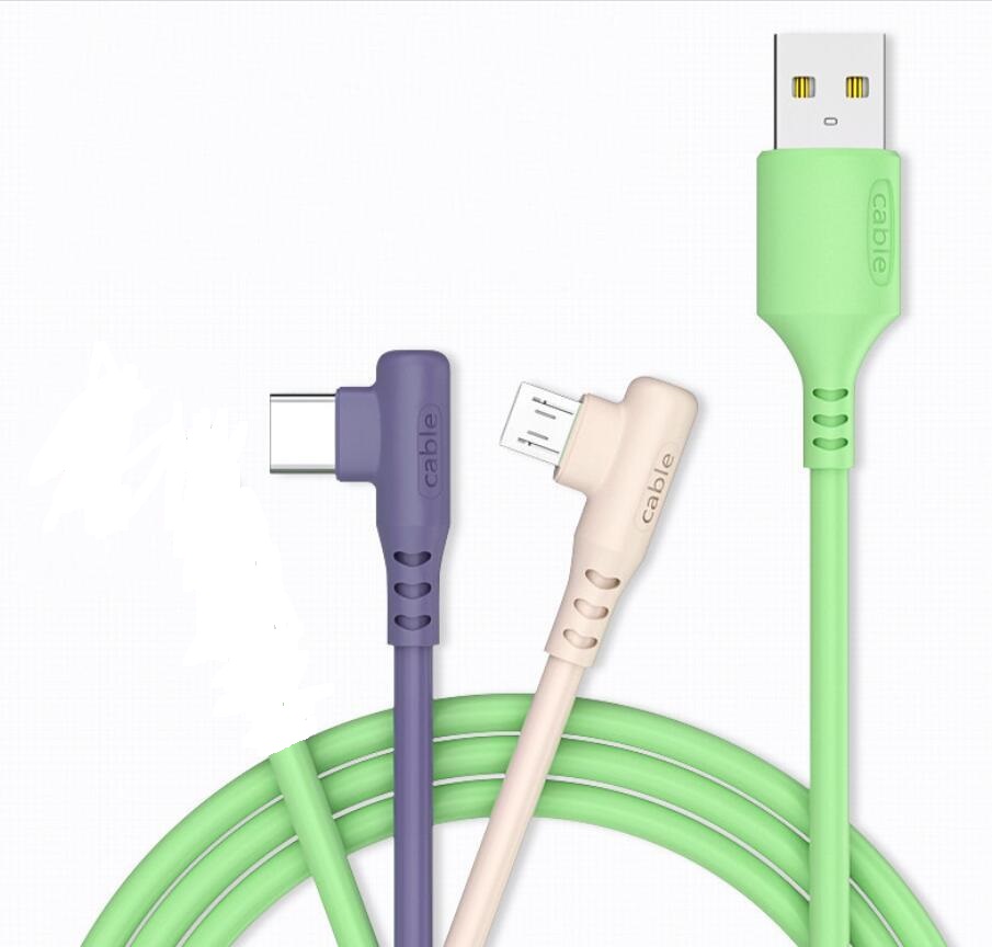 

Elbow Micro USB type-c Cable 90 Degree Right Angle Liquid Soft Silicone Phone Charging Cables For Android Data USB, Mixed color