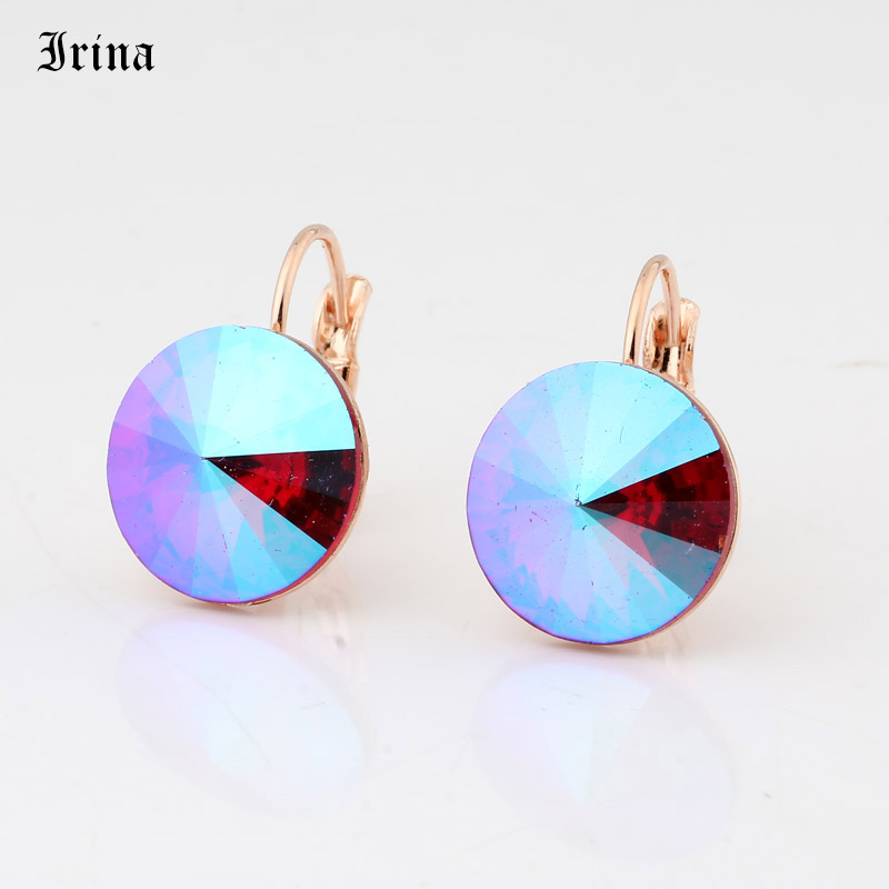 

Round Simple Design Hot Sale 14mm 7 Color Crystals Stone Drop Earrings With French Hook Earrings For Women Elegant Party Wedding