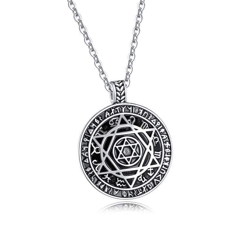 

Hemiston Titanium Steel Necklace European Retro Fashion Six Mang Star Pendant Round Brand Fashion Men's Necklace