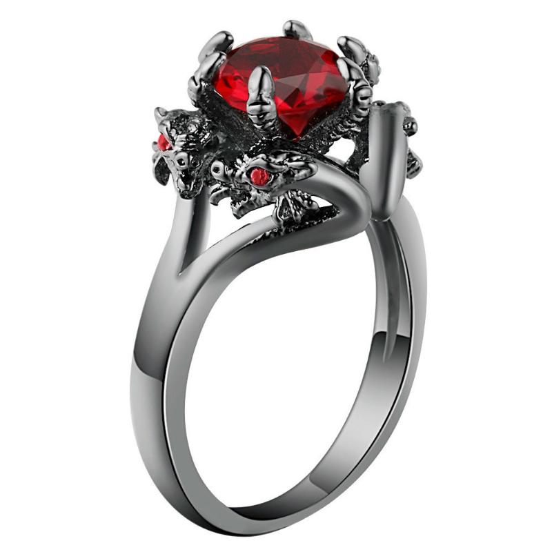 

jingyang Rings For Women Men Europe Style Punk Black Vintage Jewels Gold Color Zircon Thumb Ring set Dragon Mode