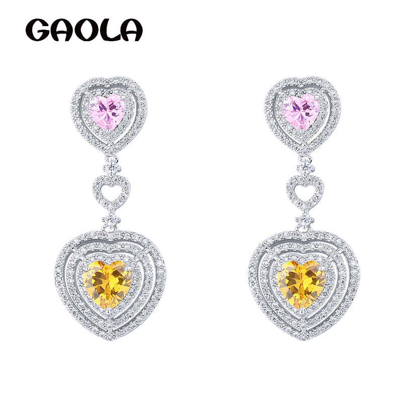 

GAOLA High Quality Double Heart Statement Earrings Cubic Zirconia Dangle Earring For Women GLE6263Y