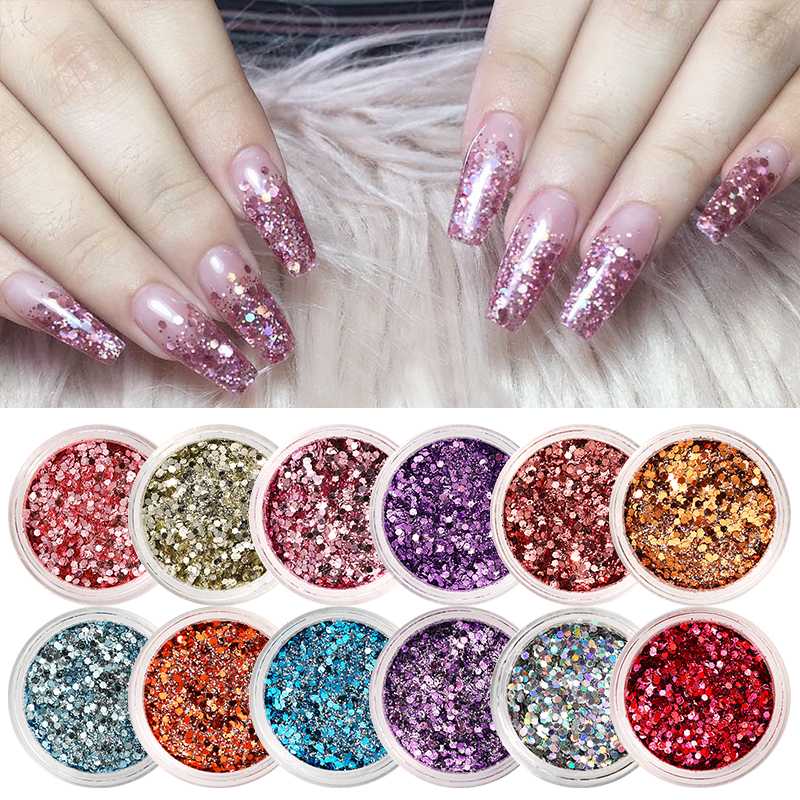 

1 Box Rose Gold Nail Sequins Colorful Bling Nail Glitter Powder Mixed Size Nails Flakies Paillette 3D Art Decoration