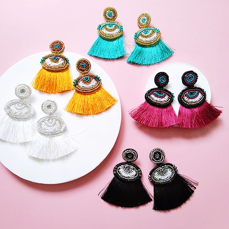 

Ztech Spring Style Bohemian Tassel Long Drop Earrings for Women Cotton Silk Fabric Fringe Earrings 2020 Fashion Woman Jewelry