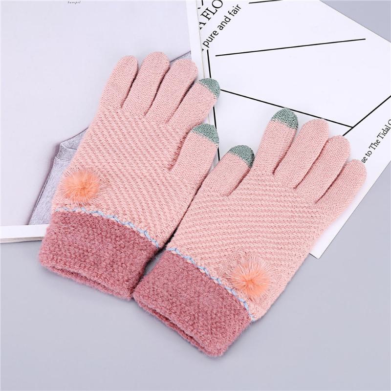 

Miya Mona 2020 New Winter Warm Women Knitted Gloves Stretch Wool Full Finger Mittens Female Screen Sense Crochet Gloves