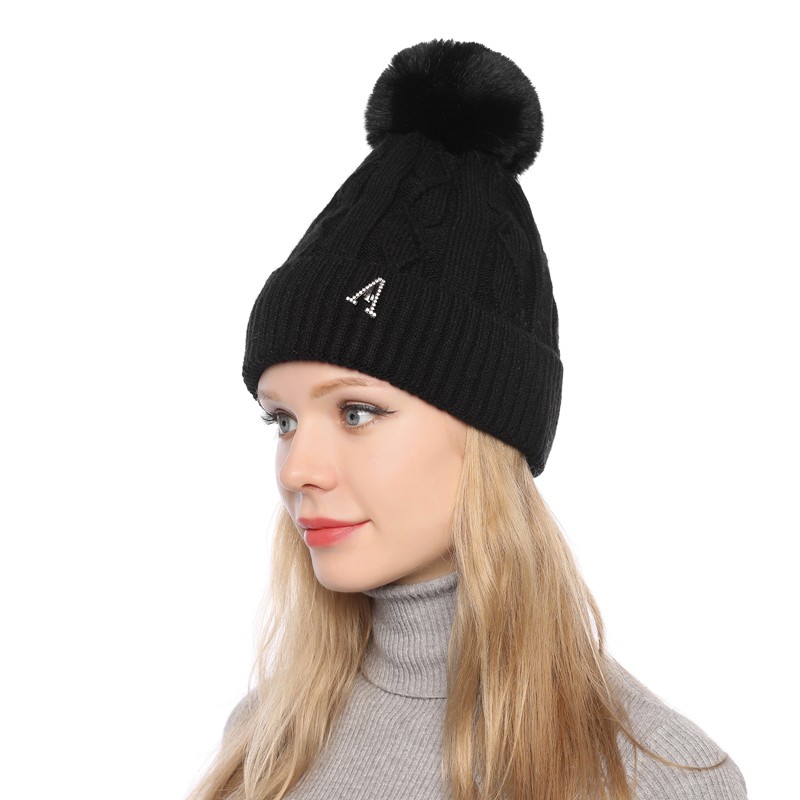 

Beanies Winter Cap Fashion Women Curling Letter Cap Hat Winter Warm Thickened Knitted Ball Beanie Hat Muts #2S30, Beige