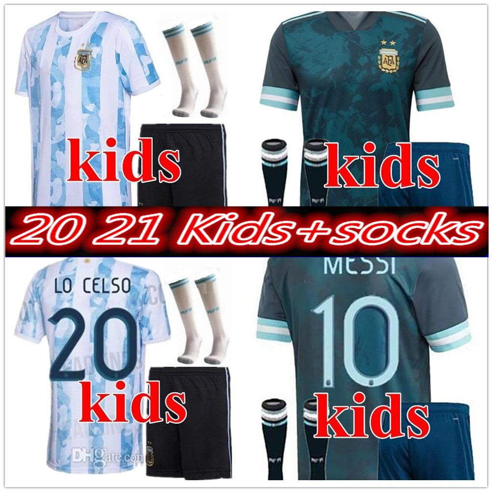 

Copa America 2020 2021 child Argentina soccer jersey kids KITS+socks 20 21 MESSI DYBALA MARADONA AGUERO DI MARIA HIGUAIN football shirts, Colour 1