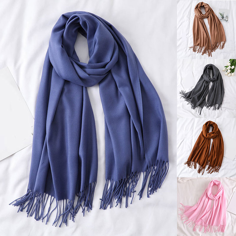 

Winter Thick Warm Cashmere Scarf Foulard Shawl Wraps Blanket Oversized Scarves Solid Tassel Shawls Muslim Head Scarves