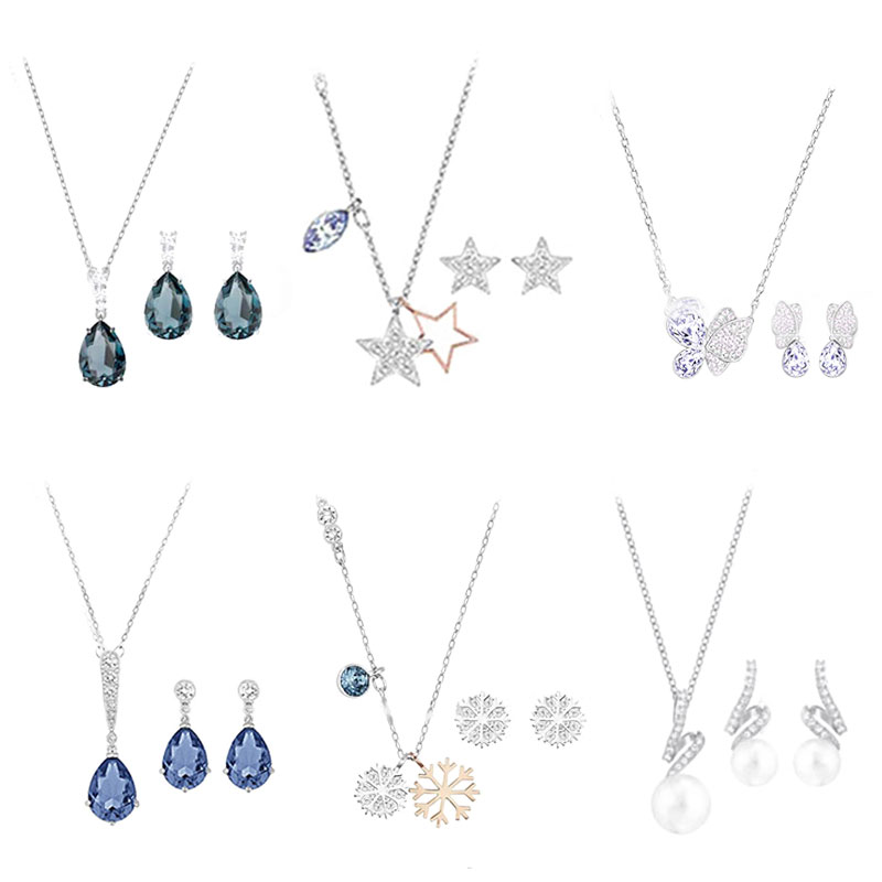 

High quality 1: 1 original SWA DIY jewelry simple modern fashion trend necklace earrings set romantic round diamond female