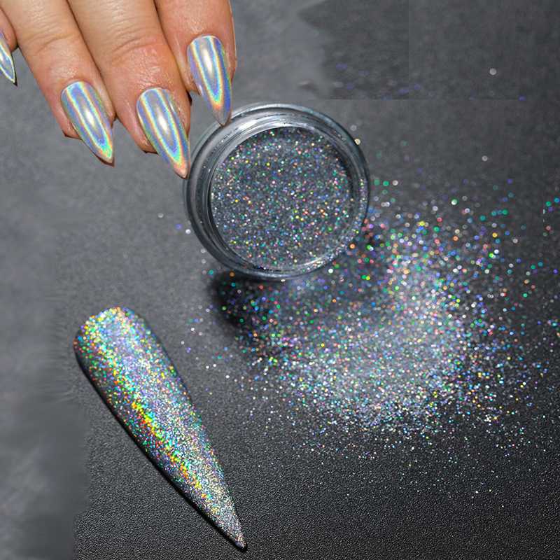 

1 Box Holographics Nail Powder Silver Glitters Nails Flakes Nail Art Decorations Chrome Pigment Laser Dazzling Dust