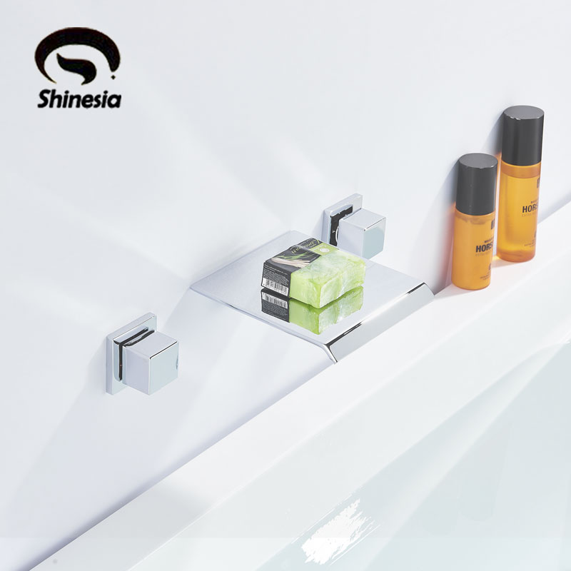 

Chrome Color Basin Sink Faucet Dual Handle Three Holes Deck Mount Hot Cold Modern Bathroom