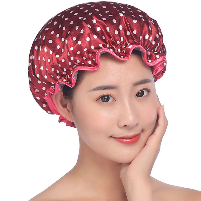 

Thick 1Pcs Waterproof Bath Hat Double Layer Shower Hair Cover Women Supplies Shower Caps Bathroom Accessories