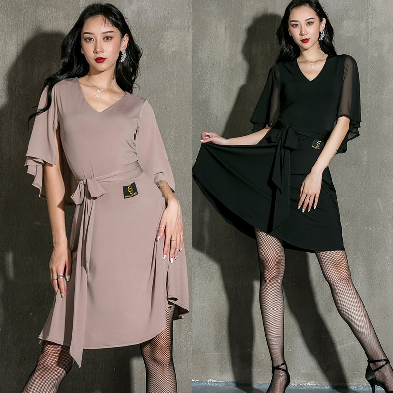 

Fashion Latin Dance Dress Women Sexy V-neck slim Gatsby Dresses Professional Ballroom Tango Salsa Practice Flapper Dress DWY4257, Black