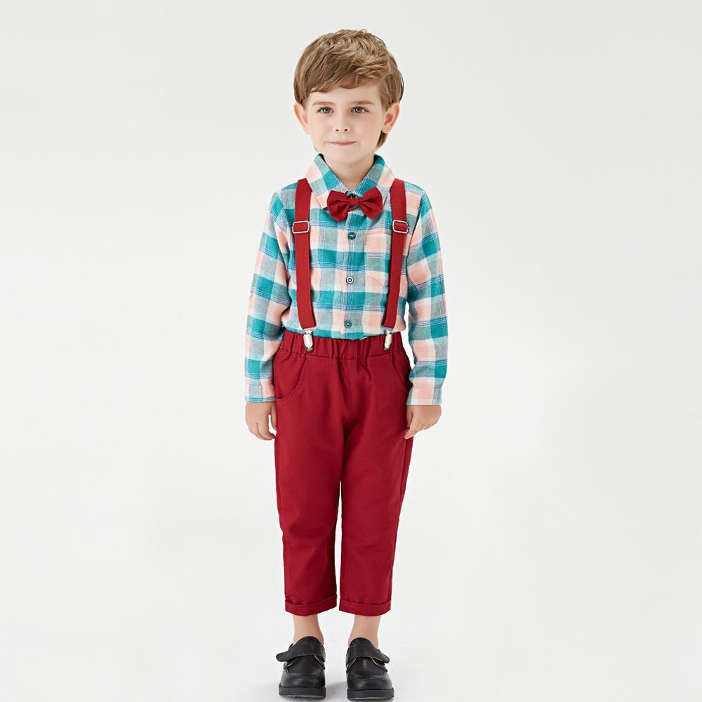

Boysspringandautumngentlemansuitbowknotmulticolorchildren's long-sleevedshirtretrooverallssetschoolpartyclothingToddler boy0-7