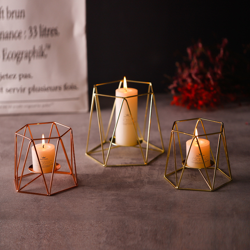 

Iron Geometric Candlestick Home Hotel Desktop Ornament Festival Wedding Party Table Decorative Candle Holder