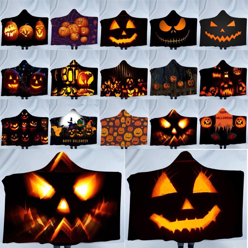 

2020 Halloween Pumpkin Pattern Wear Cap Home Blanket Children's Blanket Hooded Shawl skin-friendly cotton Children's F