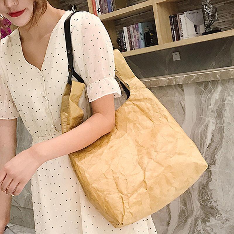 

OCARDIAN-Handbags Large Casual Top-Handle Bag Women Luxury Vintage Kraft Paper Messenger Matched Shoulder Bags Waterproof 6J5, Brown
