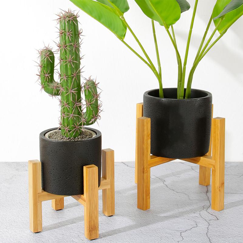

Single Bay Home Flower Stand Free Standing Balcony Bamboo Wood Bonsai Holder Office With Foot Pad Modern Shelf Smooth Surface