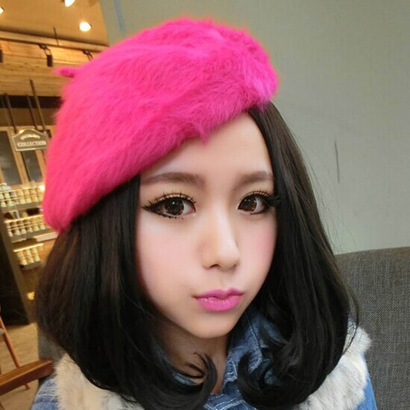 

Classic Fur Beret Hats Female Girls Fashion Fall Winter Warm Knitted Princess Hat for party, White
