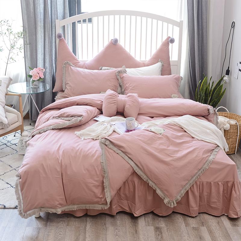 

Luxury 100% Cotton Pure Princess Bedding set Tassels Duvet Cover Bed Sheet Pillowcases Big back  Queen King Size 3/4/6/7pcs, Snh3