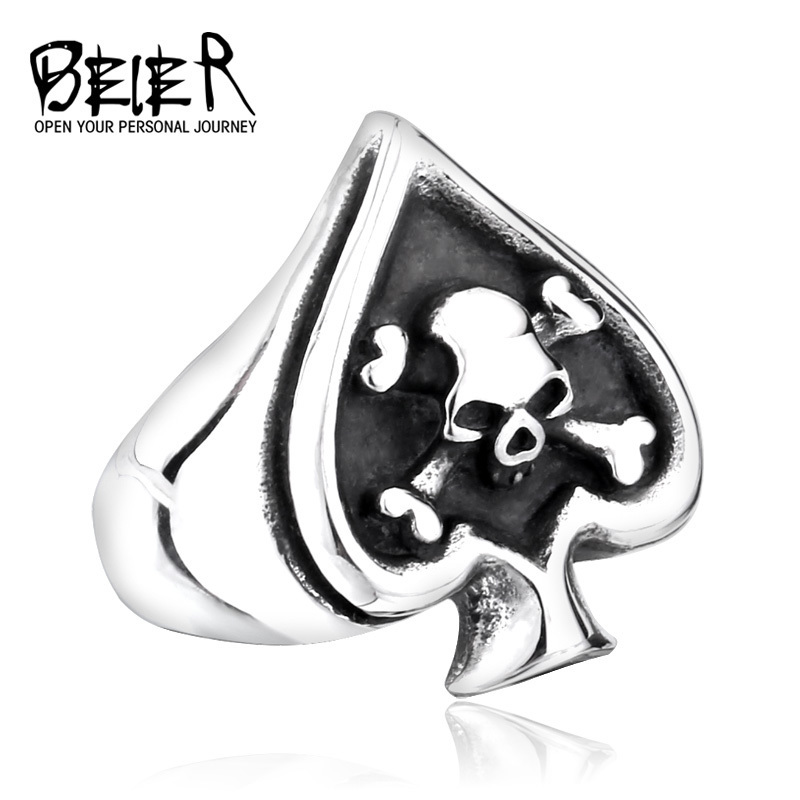 

Beier new store 316L Stainless Steel ring card cross skull ring men punk jewelry domineering retro LLBR8-189R