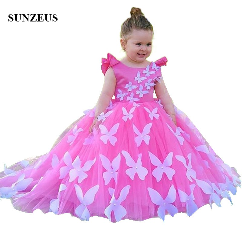 

Beautiful Butterfly Flower Girl Dresses 2020 New Arrival Ball Gown Pink Children Party Dress Tulle Prom Gowns FLG115, Black