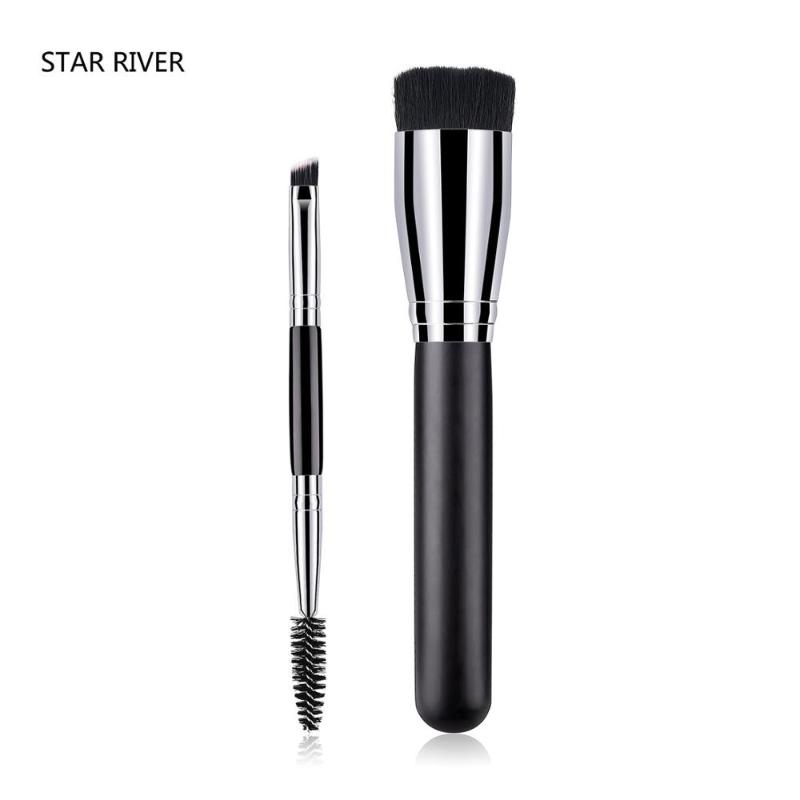 

2 Piece Precision Double Angled Eyebrow Brush Comb + Liquid Foundation Brush Contour Sculpting Beauty Makeup Brushes Tools