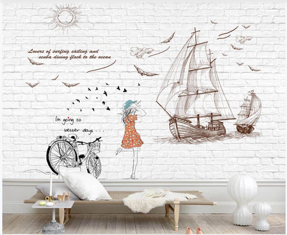 

3d photo wallpaper custom mural Illustration nautical sailing children's room decor photo wallpaper in the living room for walls in rolls, Non-woven wallpaper