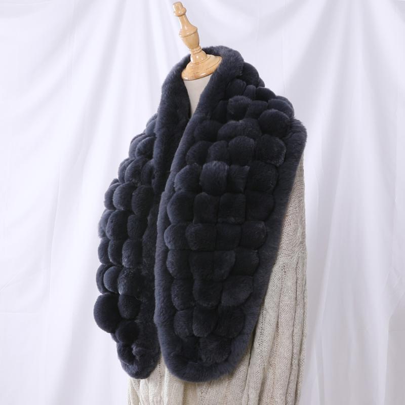 

2020 Brand New Women's Real Rex Fur Pom Poms Fashion Shawl Poncho Scarf Autumn Winter Fur Wraps Soft, Blue;gray