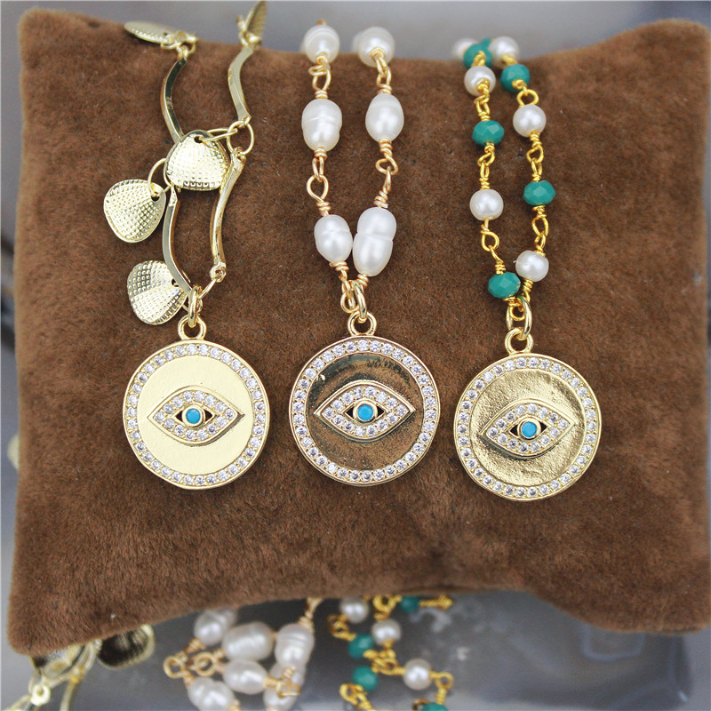 

16inch 10pcs/lot New design colorful cz necklace,eye cubic zircon component,popular plated rosary chain necklace wholesale