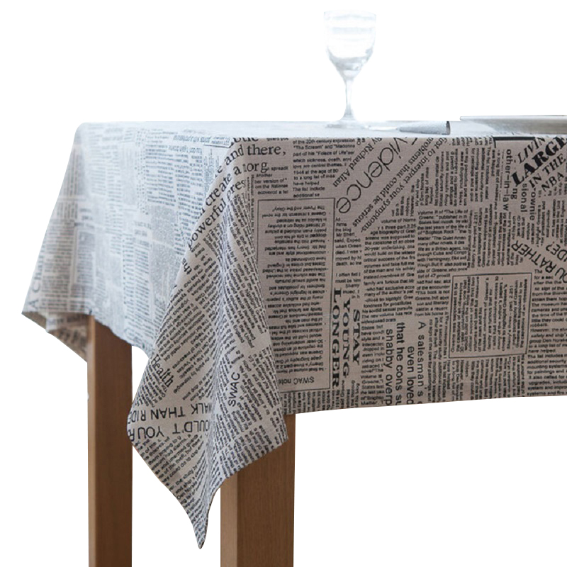 

Table Cloth Retro Spapers Pattern Decorative Cotton Linen Tablecloth Dining Cover For Kitchen Home Decor, Grey