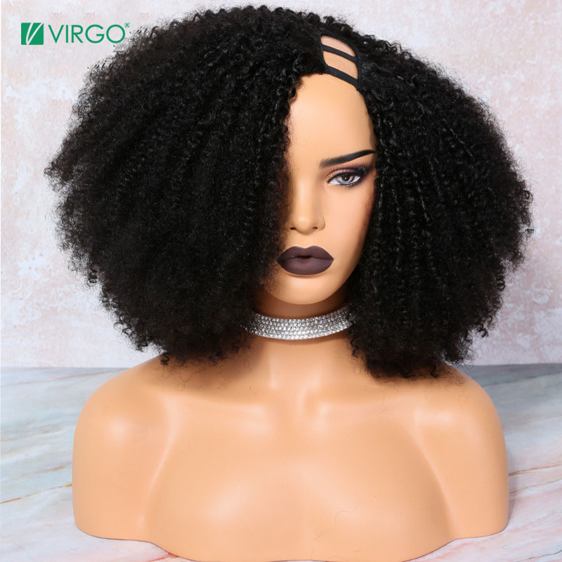 

Virgo Afro Kinky Curly U Part Wig Human Hair Wigs Brazilian Remy Glueless Wig PrePlucked For Black Women Natural Color, As pic