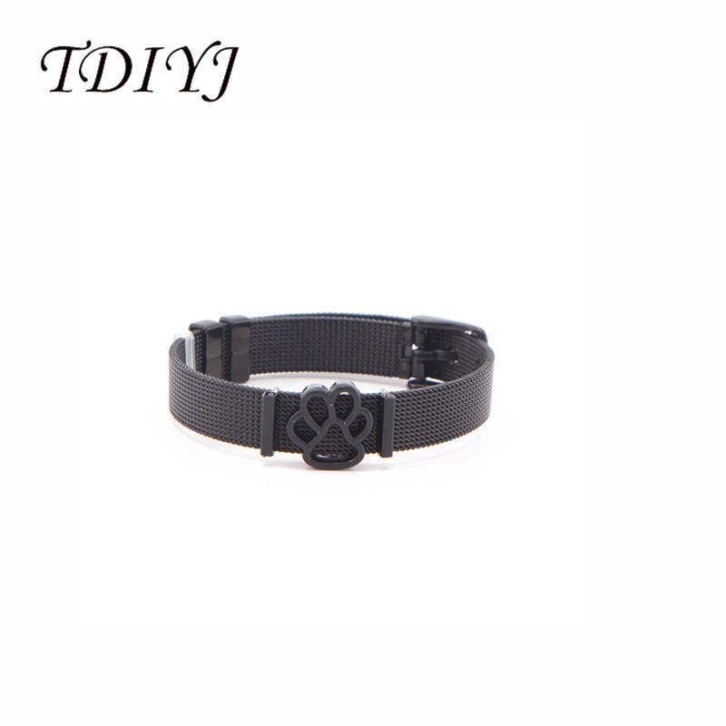 

TDIYJ Stylish Black Dog Print Slide Charms Wrap Mesh Keeper Bracelet Set as Gifts to Women