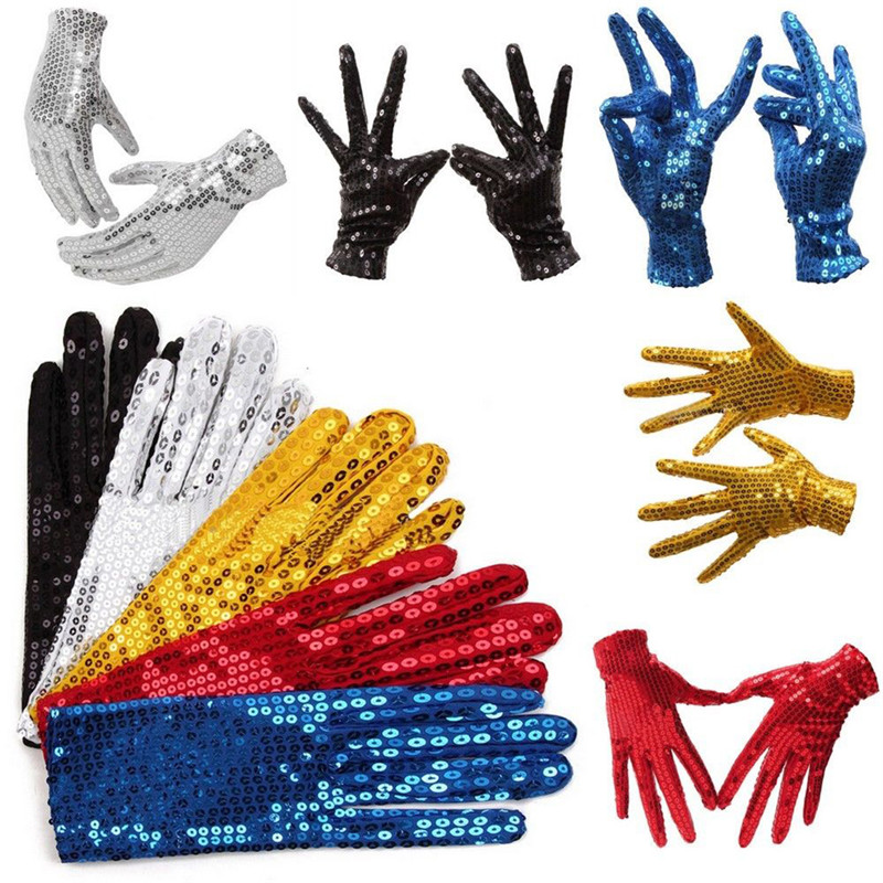 

1 Pair 5colors Michael Jackson Sequined gloves Evening Party Costume Gloves dance at the kindergarten's Kids 16*7.5 CM