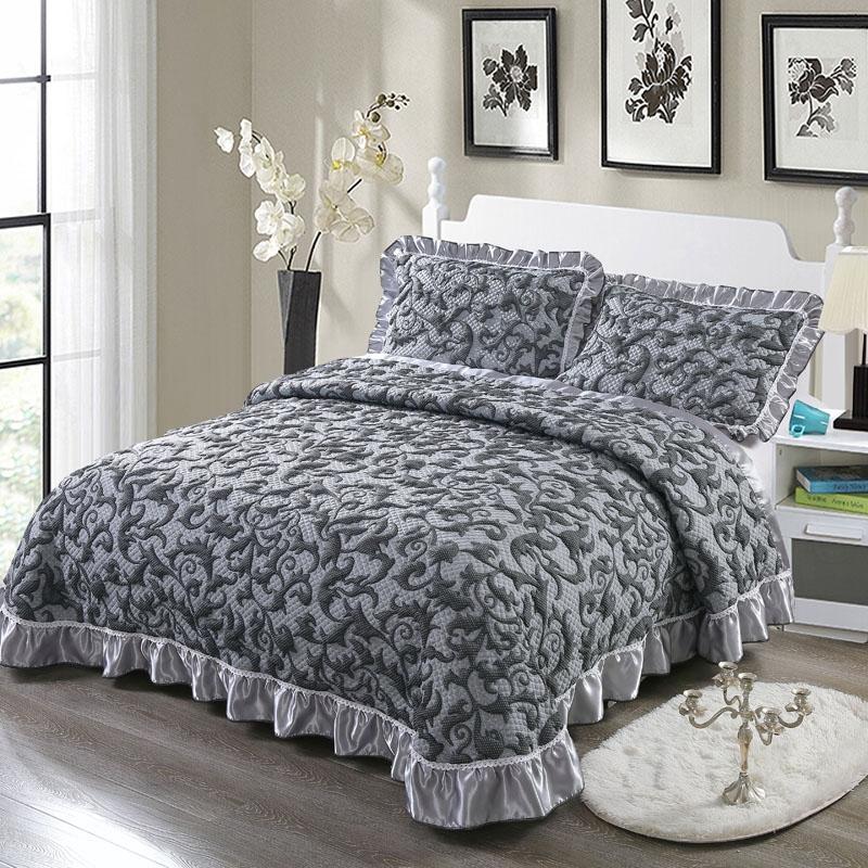 

Grey Jacquard Quilt Bedspread Queen King Bed set Mattress topper Bed cover cubrecama Cotton spread colcha de cama couvre lit