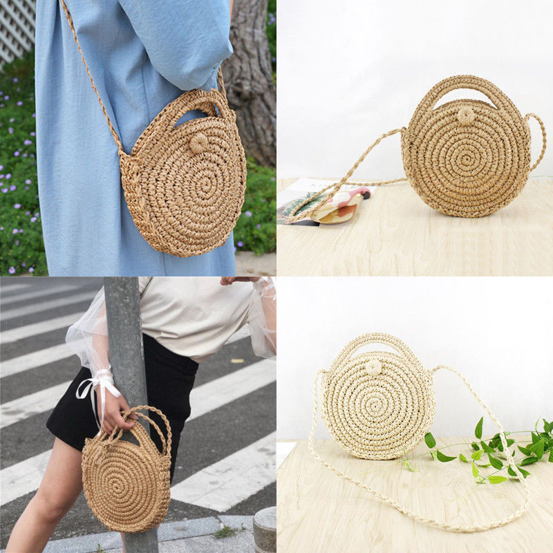 

New Women Straw Bag Woven Handbag Purse Crossbody Boho Beach Summer Tote Purse, Beige