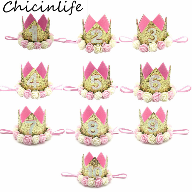 

Chicinlife 1Pcs Baby Girl Flowers Birthday Crown Headband Baby Shower Kids Favors Priness 1st Birthday Party Hat Decor Supplies