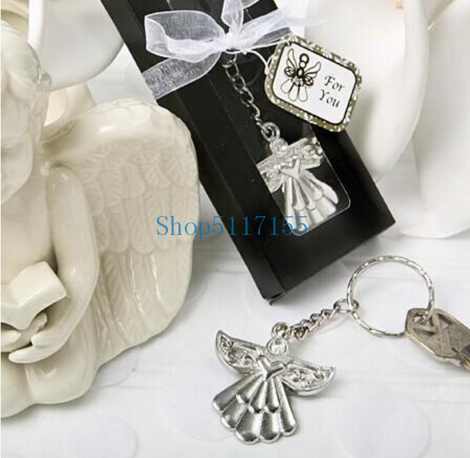 

Party Favor (100pcs/Lot)+ Wedding Souvenir Guardian Angel Key Ring Silver Keychain Baby Shower Favors