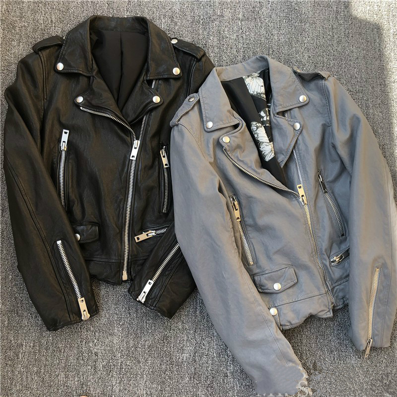 

2020 Promotion Full Casaco Feminino Jacket Jaqueta Feminina 2020 Spring New Women' Leather Simple Temperament Sheep Skin Women, Black