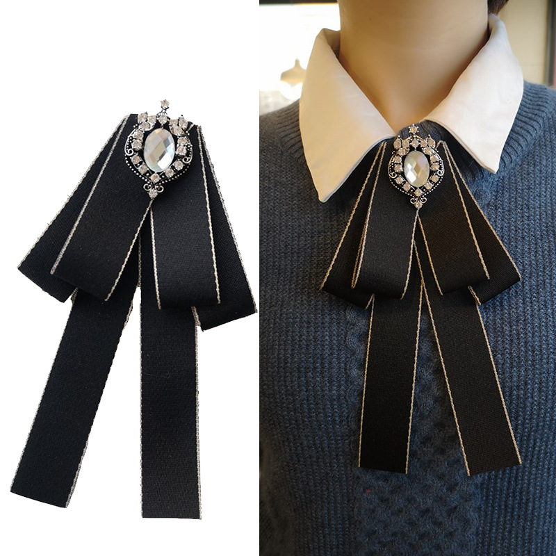 

British College Style Shirt Collar Flower Female Professional Accessories Bow Tie Male Wedding Handmade Rhinestone Bowtie