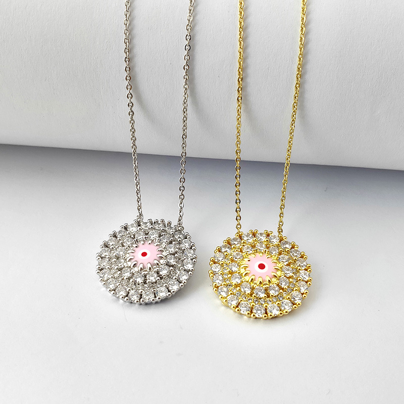

Chains 6Pcs Rainbow CZ Micro Pave Round Dripping Glaze Pink Eye Pendants For Women Elegant Shaped Charm Necklace Jewelry 457