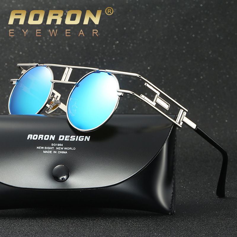 

AORON Quality Metal Frame Steampunk Sunglasses Women Brand Designer Round Men Gothic Sun glasses Vintage Eyeglasses ss211
