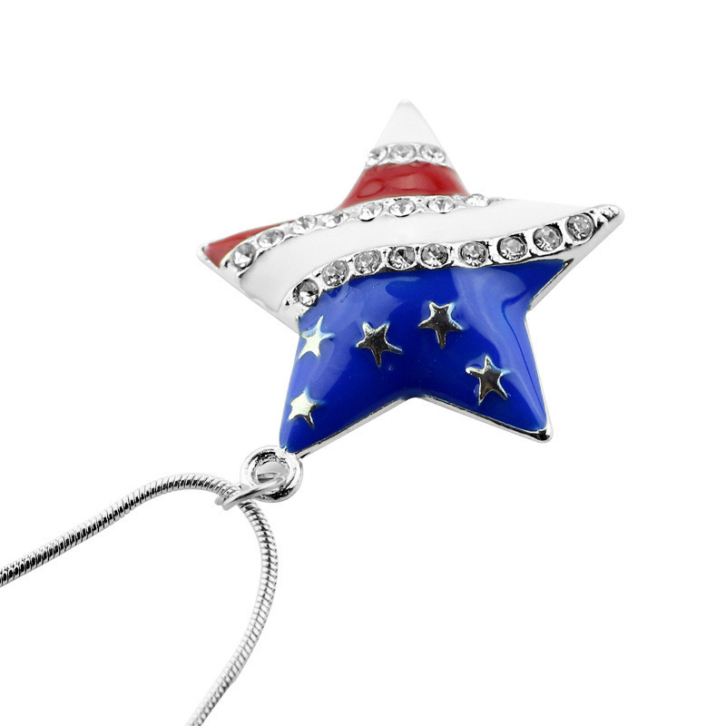 

Fashion American USA Flag Pattern Pendant Necklaces Crystal Heart Star Starfish Shape Statement Necklaces Jewelry Gifts YT68