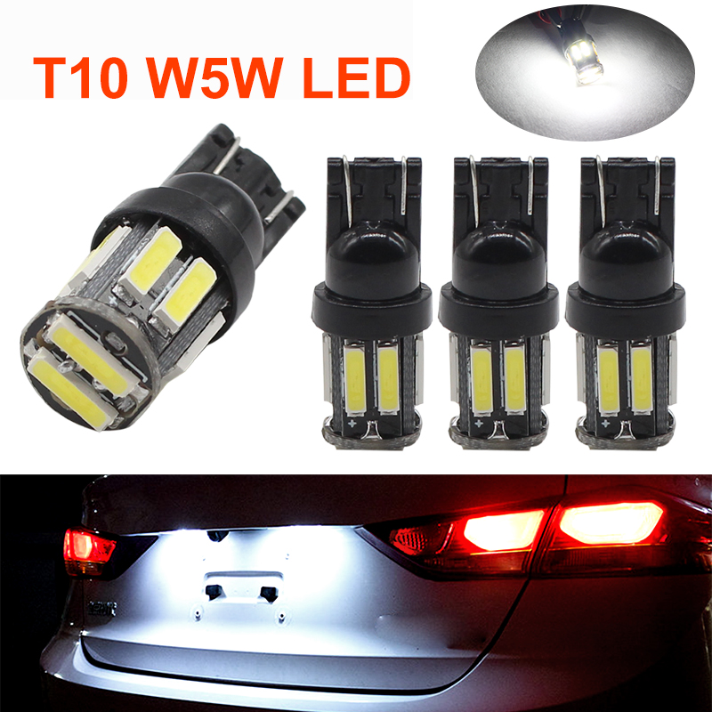 

4Pcs Car T10 LED 194 168 Wedge Replacement Reverse Instrument Panel Lamp 10 7020 SMD T10 W5W Led White Clearance Light Bulbs, As pic