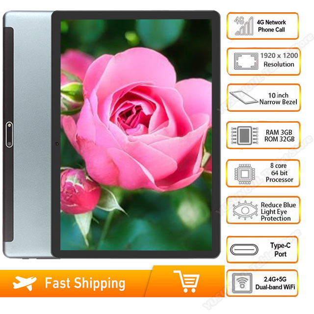 

2020 3G/4G Phone Call Android 9.0 Tablet 10 inch Tablet pc Octa Core 3GB 32/64 GB ROM Bluetooth Wi-Fi 2.5D Steel Screen Tablets, Black